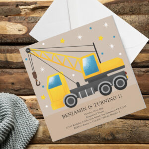 1st Birthday Party Construction Truck Theme Invitation