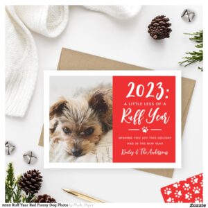 2024 Ruff Year Red Funny Dog Photo Holiday Card
