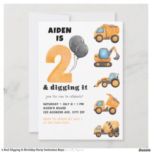 2 And Digging It Birthday Party Invitation Boys