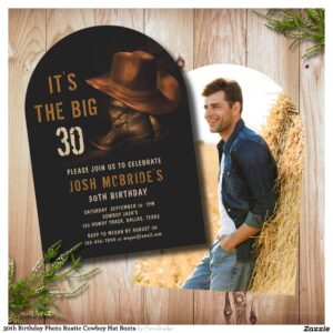 30th Birthday Photo Rustic Cowboy Hat Boots Invitation
