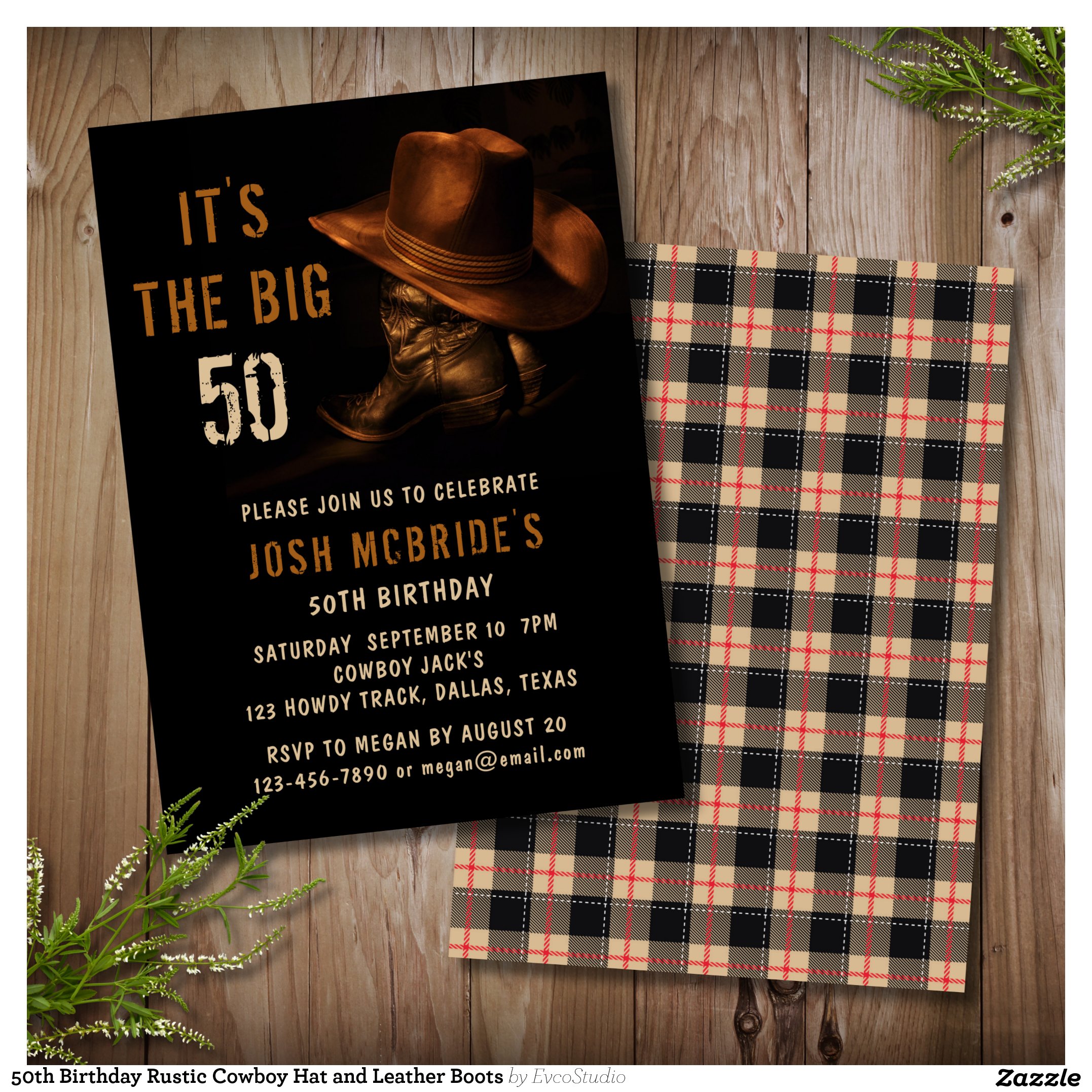 50th Birthday Rustic Cowboy Hat and Leather Boots Invitation