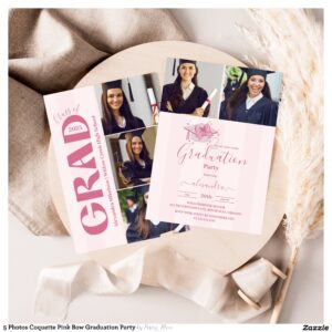 5 Photos Coquette Pink Bow Graduation Party Invitation