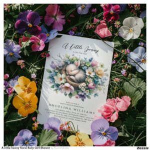 A little bunny floral Baby Girl Shower Invitation