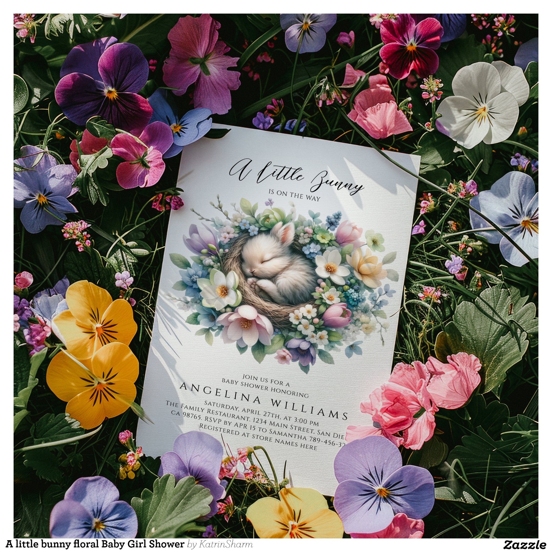 A little bunny floral Baby Girl Shower Invitation