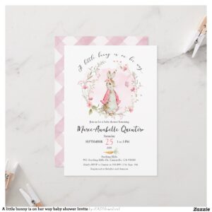 A little bunny is on her way baby shower Invite