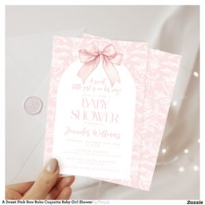 A Sweet Pink Bow Boho Coquette Baby Girl Shower Invitation
