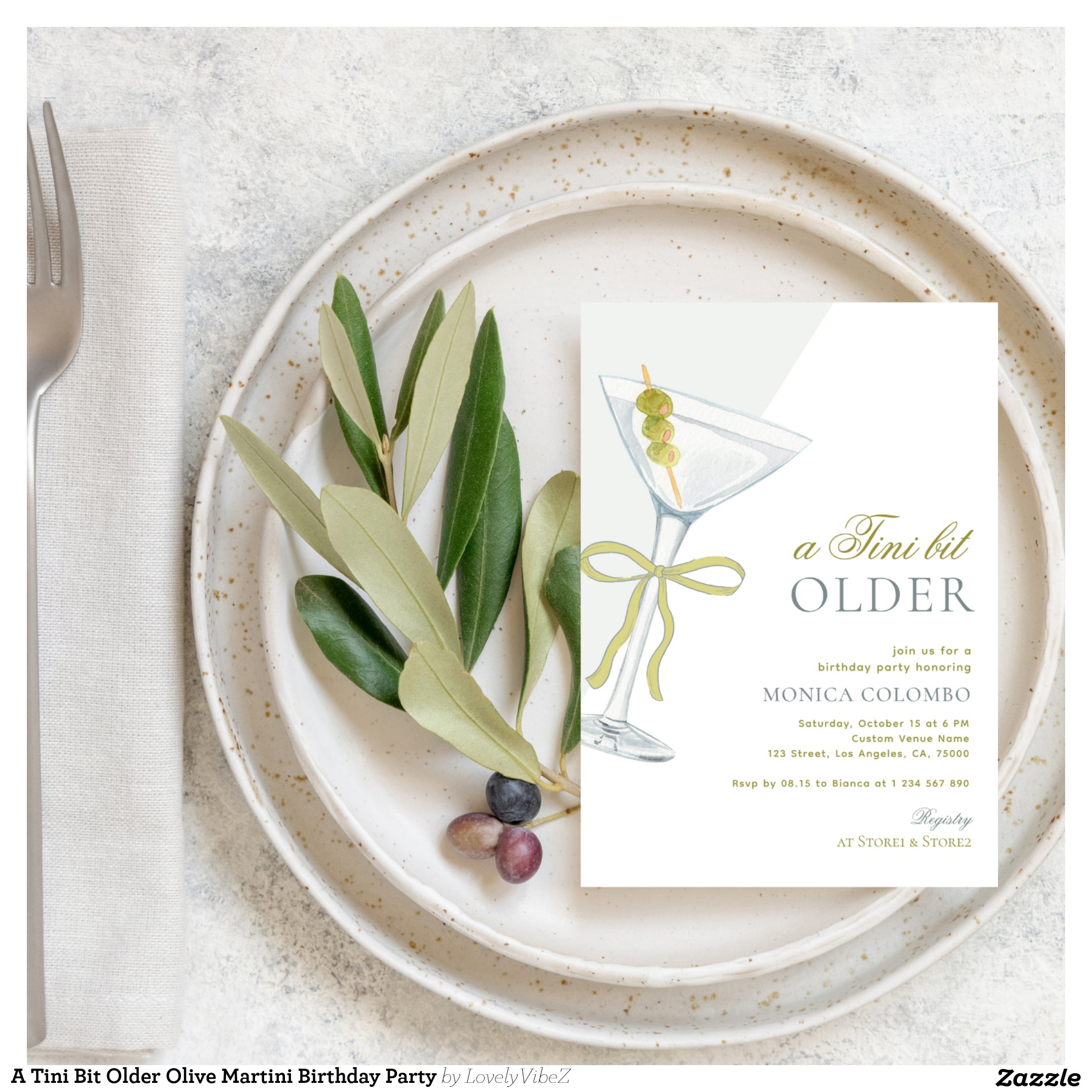 A Tini Bit Older Olive Martini Birthday Party Invitation