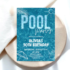 Adult Pool Party Invitation Adult Summer Birthday