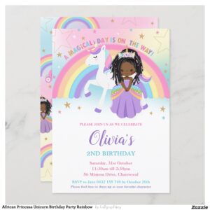 African Princess Unicorn Birthday Party Rainbow Invitation