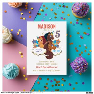 Afro Unicorn Magical Girls Birthday Invitation
