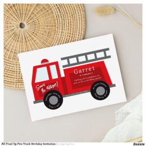 All Fired Up Fire Truck Birthday Invitation