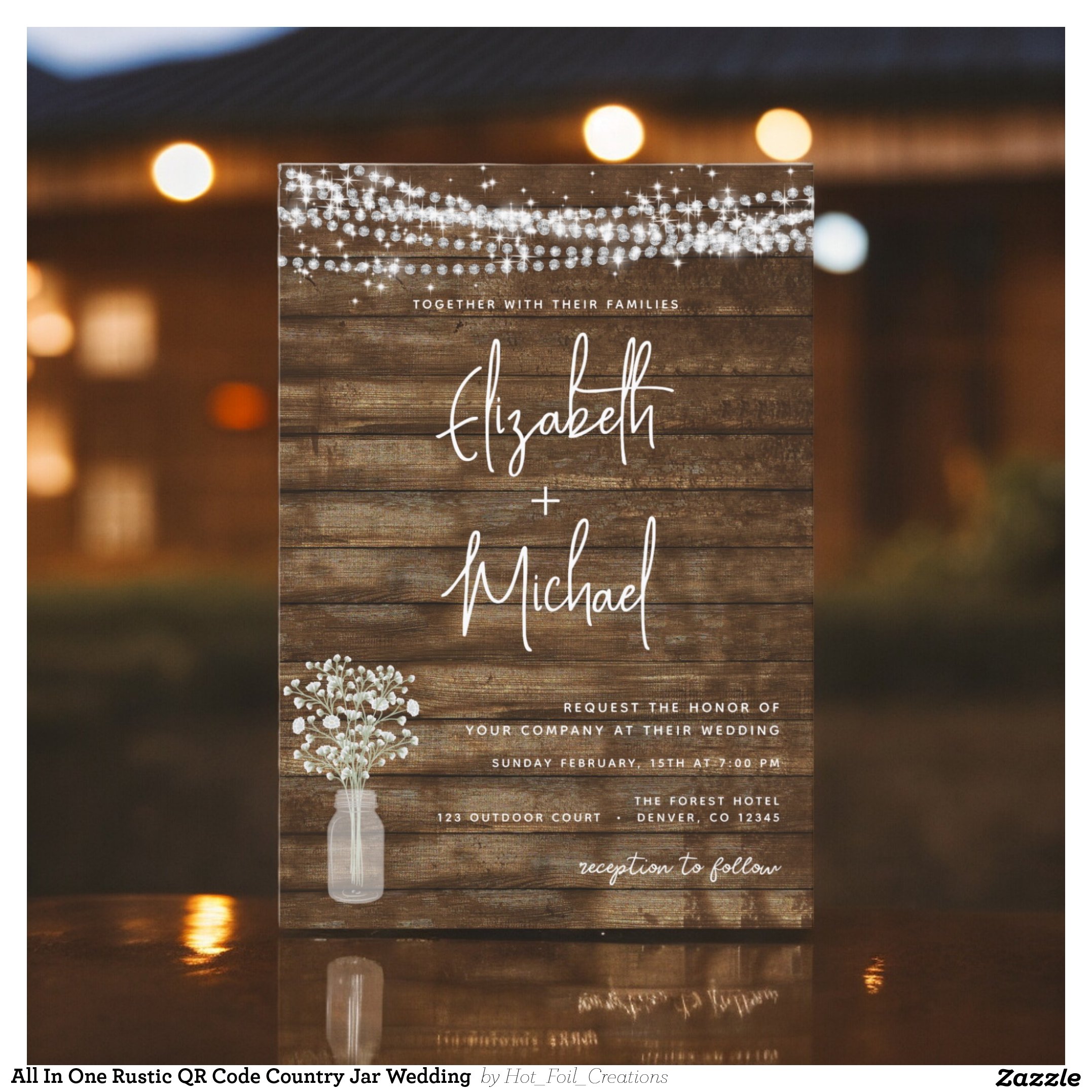 All In One Rustic QR Code Country Jar Wedding Invitation