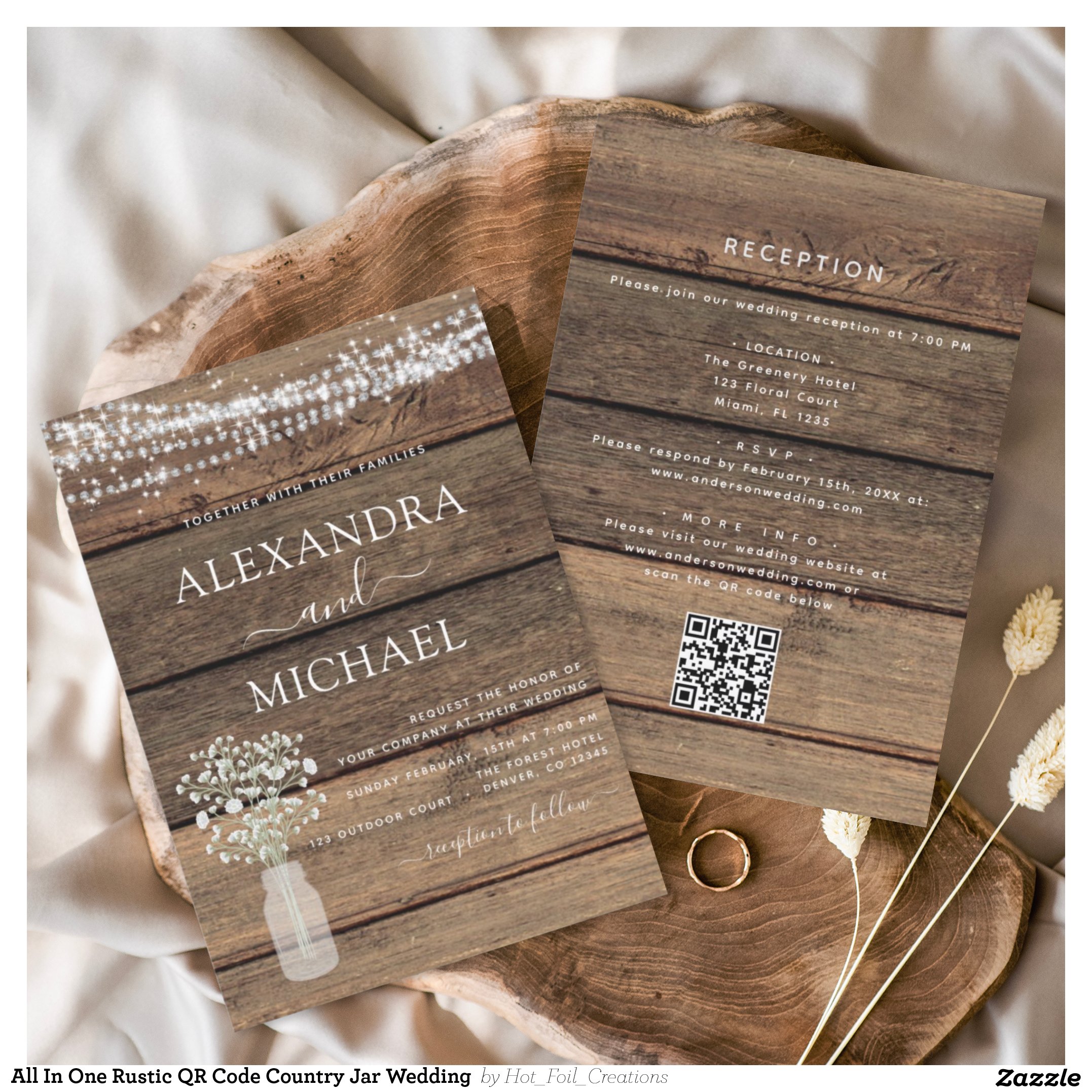 All In One Rustic QR Code Country Jar Wedding Invitation