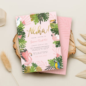 Aloha Hawaii Tropical Summer Gold Birthday Party Invitation