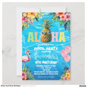 Aloha Pool Party Birthday Invitation