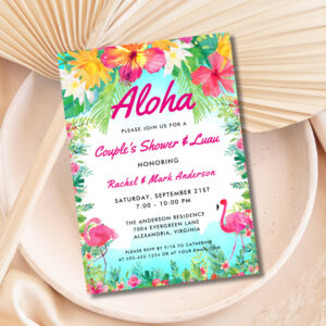 Aloha Tropical Flamingo Luau Couple's Shower Invitation