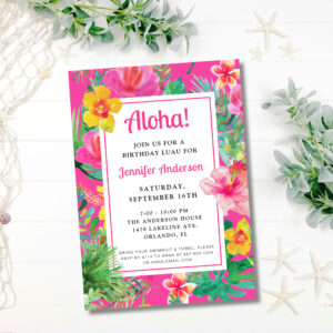 Aloha Tropical Luau Birthday Party Invitation