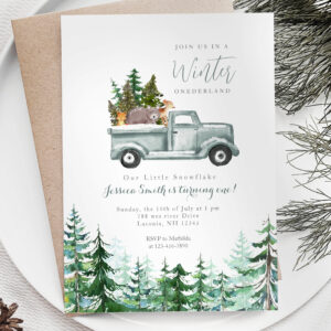 Animal Forest Winter Onederland 1st birthday Invitation