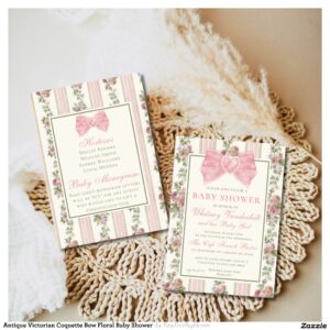 Antique Victorian Coquette Bow Floral Baby Shower Invitation
