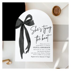 Arch Black Bow She's Tying the Knot Bridal Shower Invitation