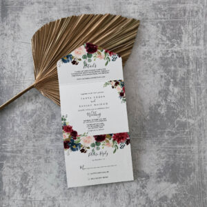 Autumn Rustic Burgundy Calligraphy Wedding All In One Invitation
