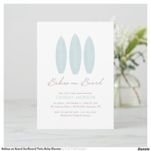 Babies on Board Surfboard Twin Baby Shower Invitation