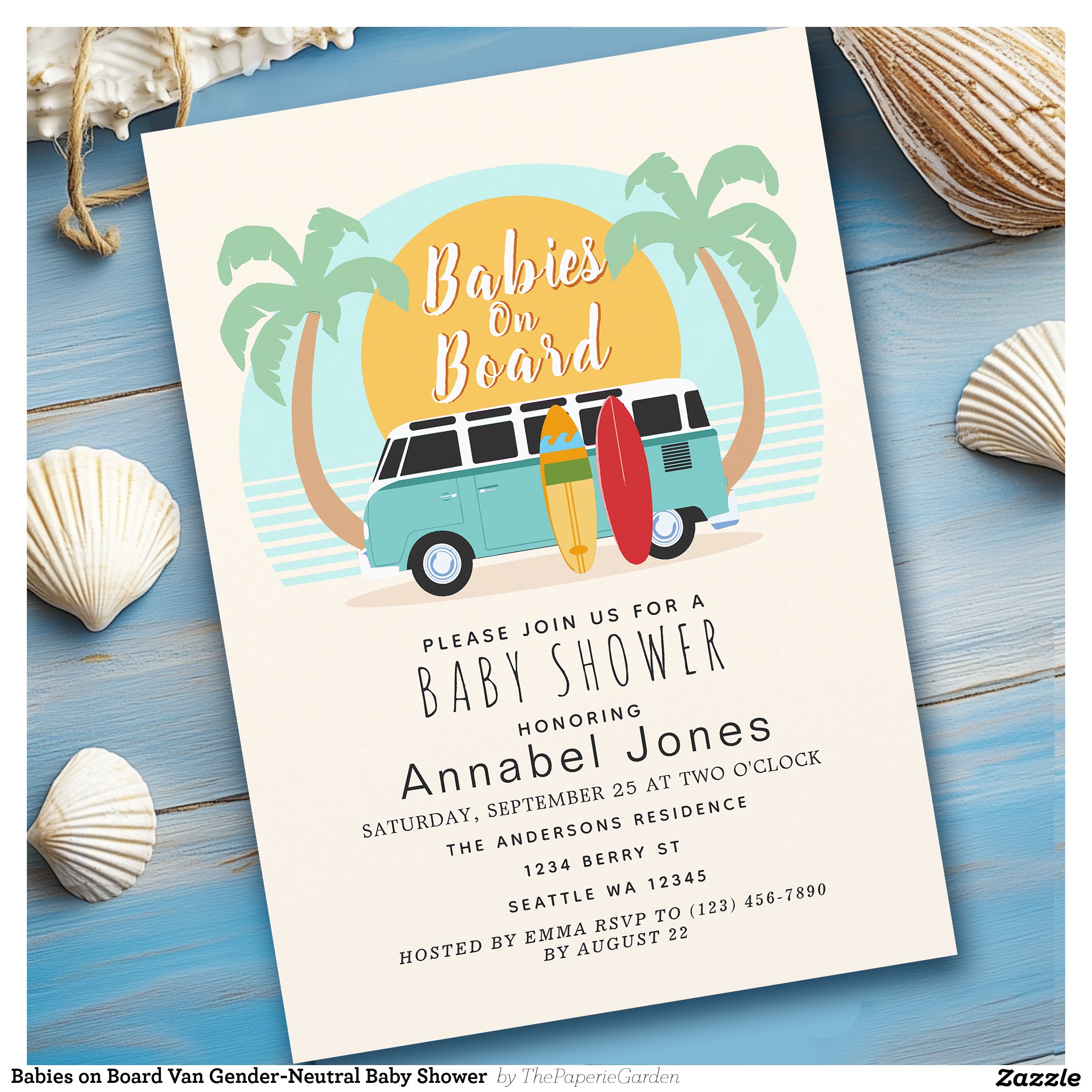 Babies on Board Van Gender-Neutral Baby Shower Invitation
