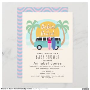 Babies on Board Van Twins Baby Shower Invitation