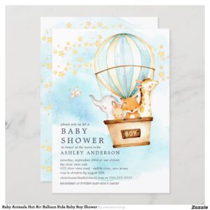 Baby Animals Hot Air Balloon Ride Baby Boy Shower Invitation