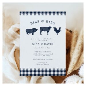 Baby BBQ Rustic Blue Plaid Baby Shower Invitation