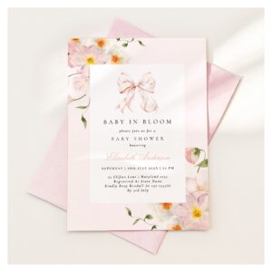 Baby In Bloom Bow Soft Pink Baby Shower Invitation