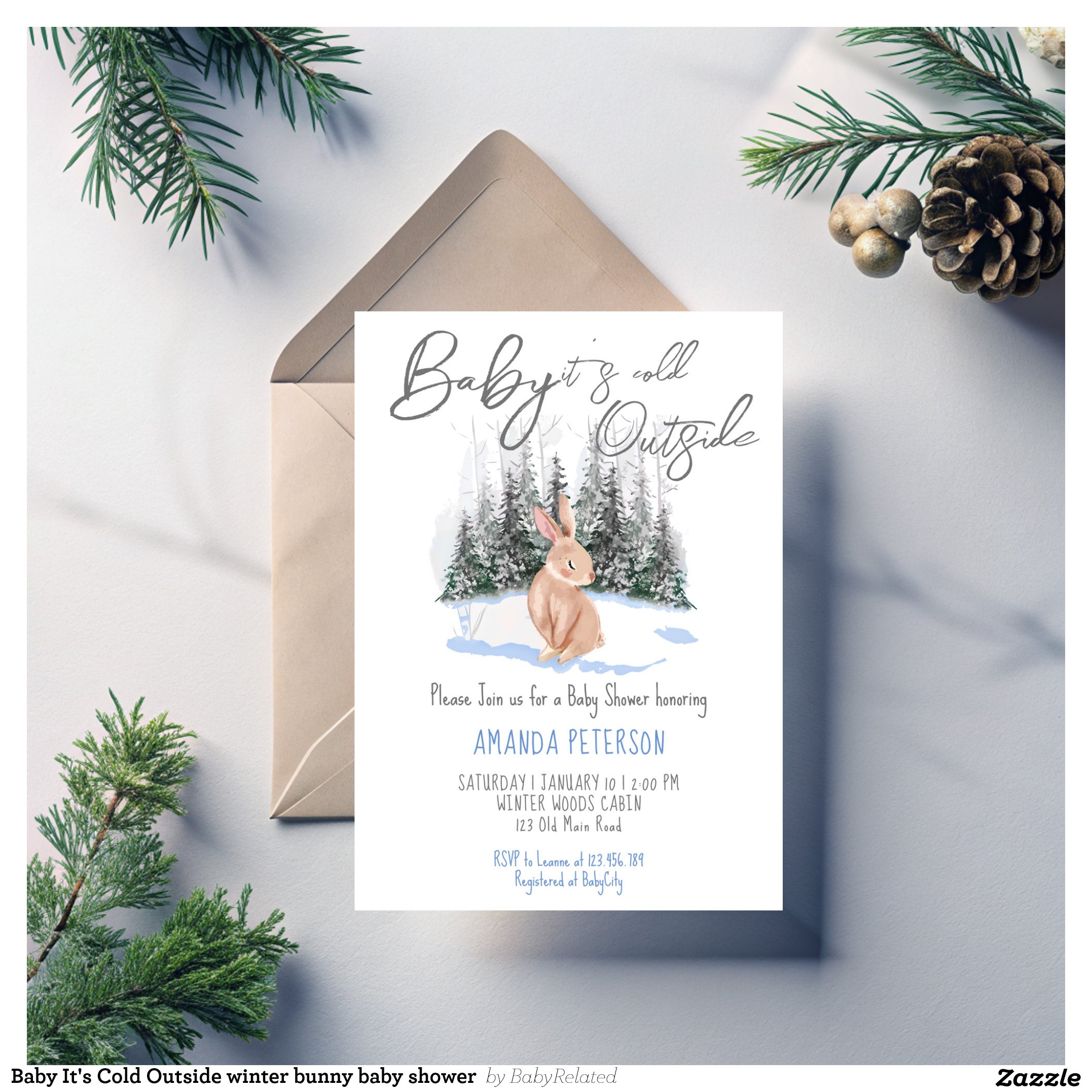 Baby It's Cold Outside winter bunny baby shower Invitation