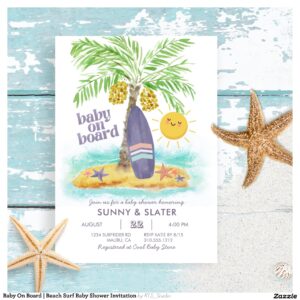 Baby On Board Beach Surf Baby Shower Invitation