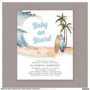 Baby On Board Beach Surf Baby Shower Invitation