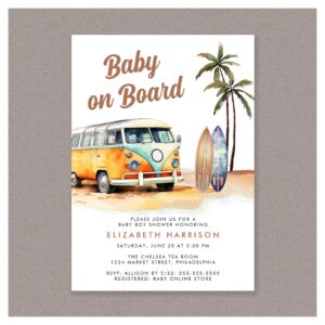 Baby On Board Beach Surf Baby Shower Invitation
