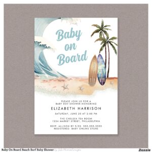 Baby On Board Beach Surf Baby Shower Invitation