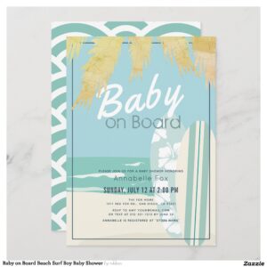 Baby on Board Beach Surf Boy Baby Shower Invitation