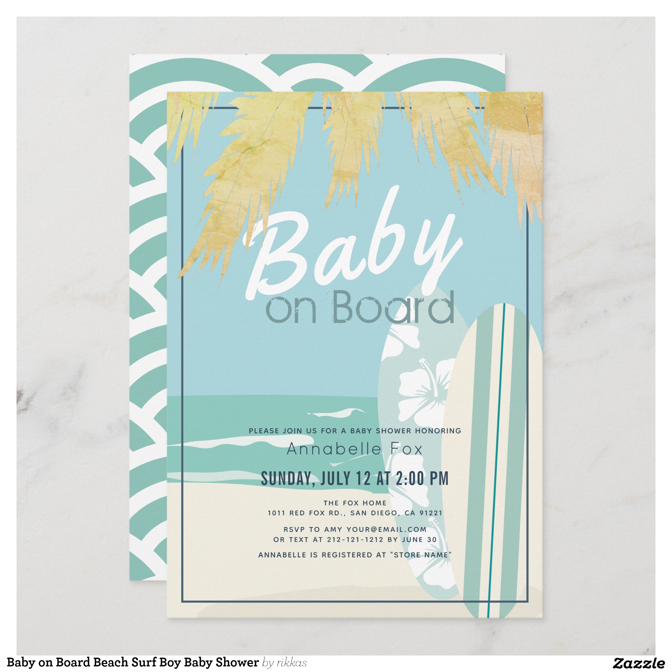 Baby on Board Beach Surf Boy Baby Shower Invitation