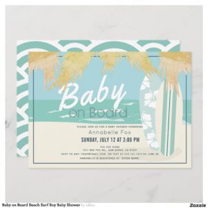 Baby on Board Beach Surf Boy Baby Shower Invitation