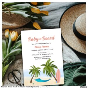 Baby On Board Beach Surf Palm Tree Baby Shower Invitation