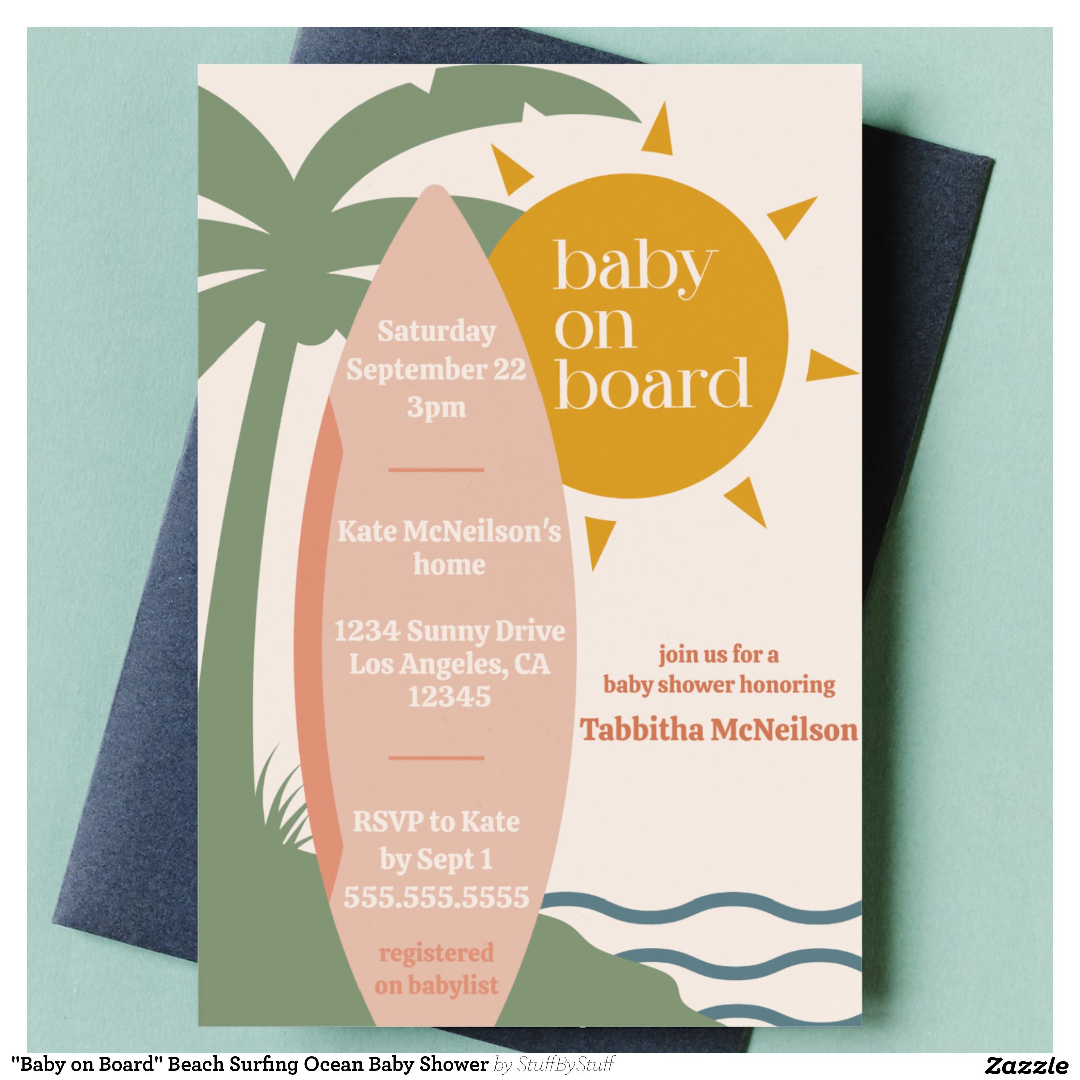 "Baby on Board" Beach Surfing Ocean Baby Shower Invitation