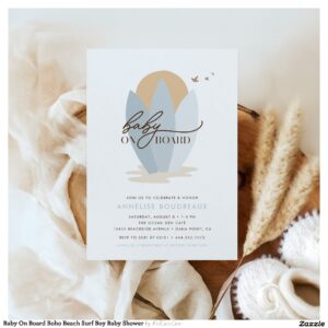 Baby On Board Boho Beach Surf Boy Baby Shower Invitation