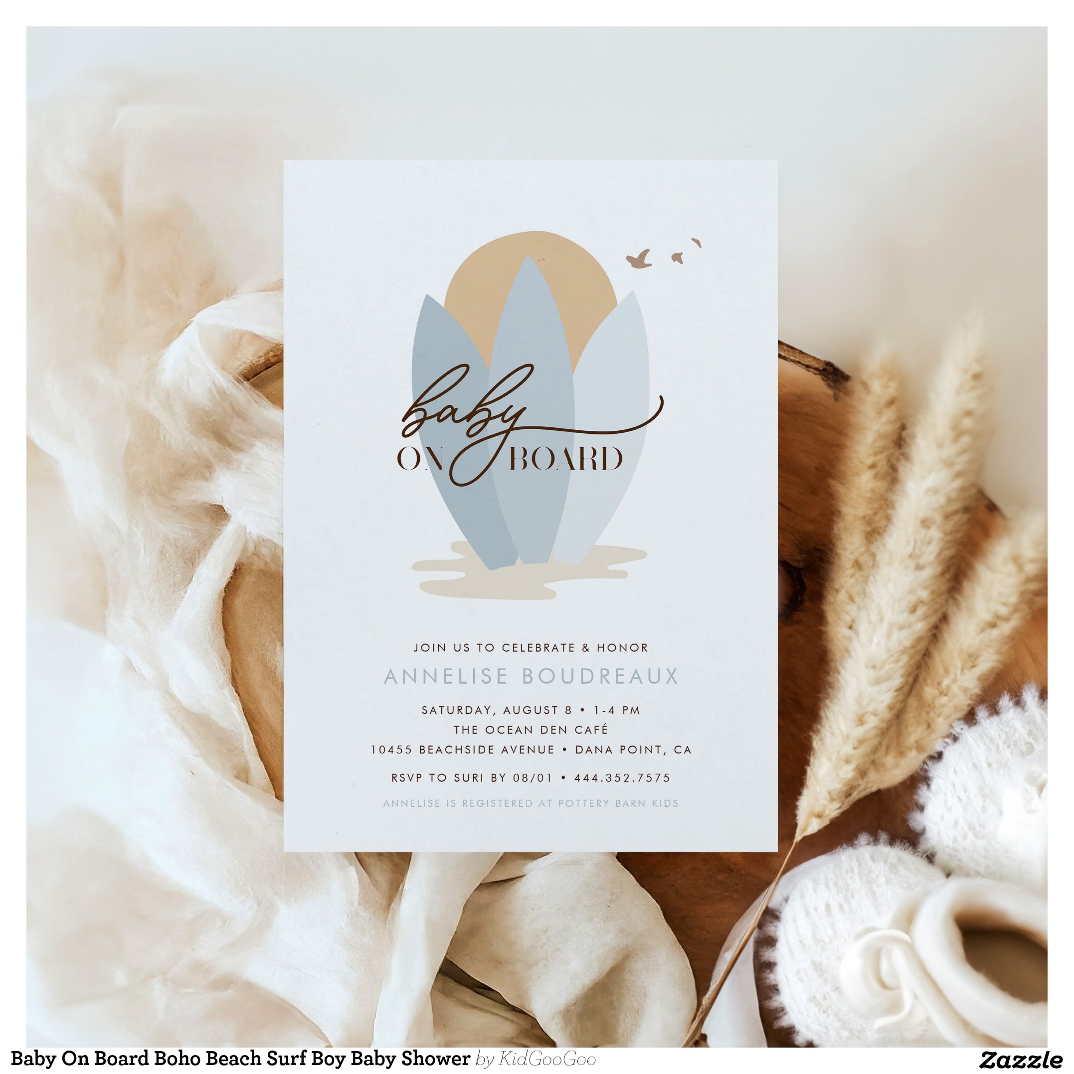 Baby On Board Boho Beach Surf Boy Baby Shower Invitation