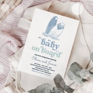 Baby On Board Modern Surf Beach Baby Shower Invitation