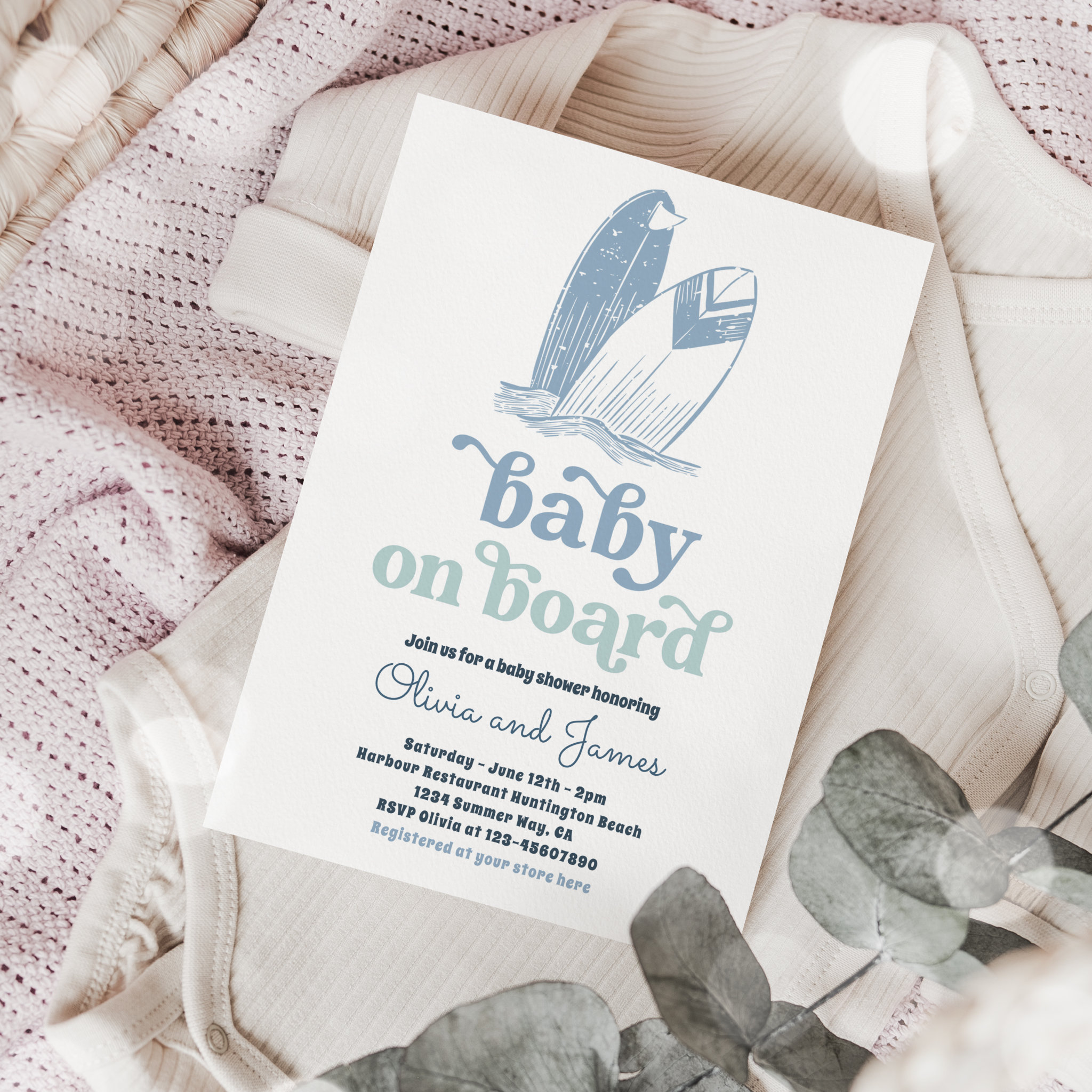 Baby On Board Modern Surf Beach Baby Shower Invitation