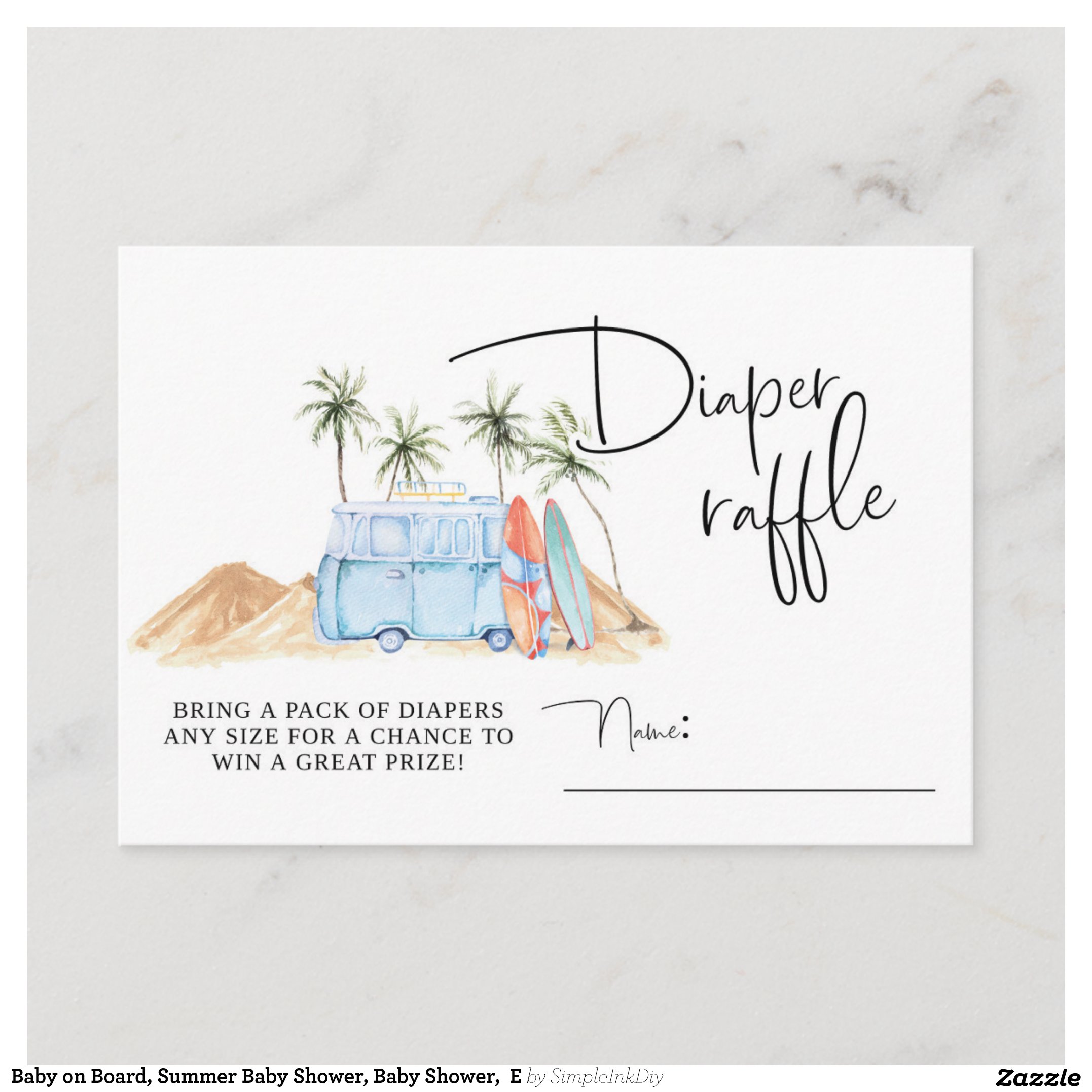 Baby on Board, Summer Baby Shower, Baby Shower, E Enclosure Card