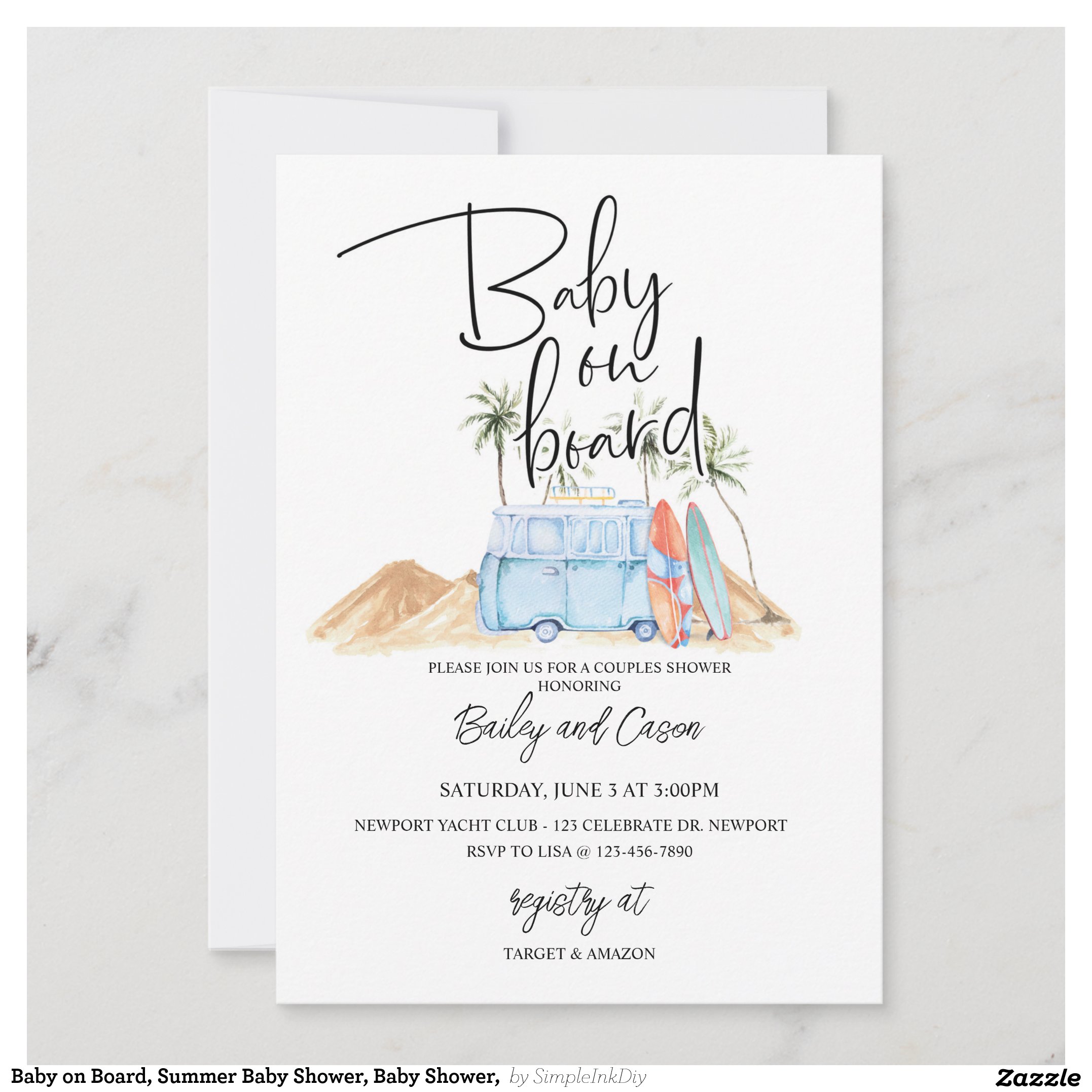 Baby on Board, Summer Baby Shower, Baby Shower, Invitation
