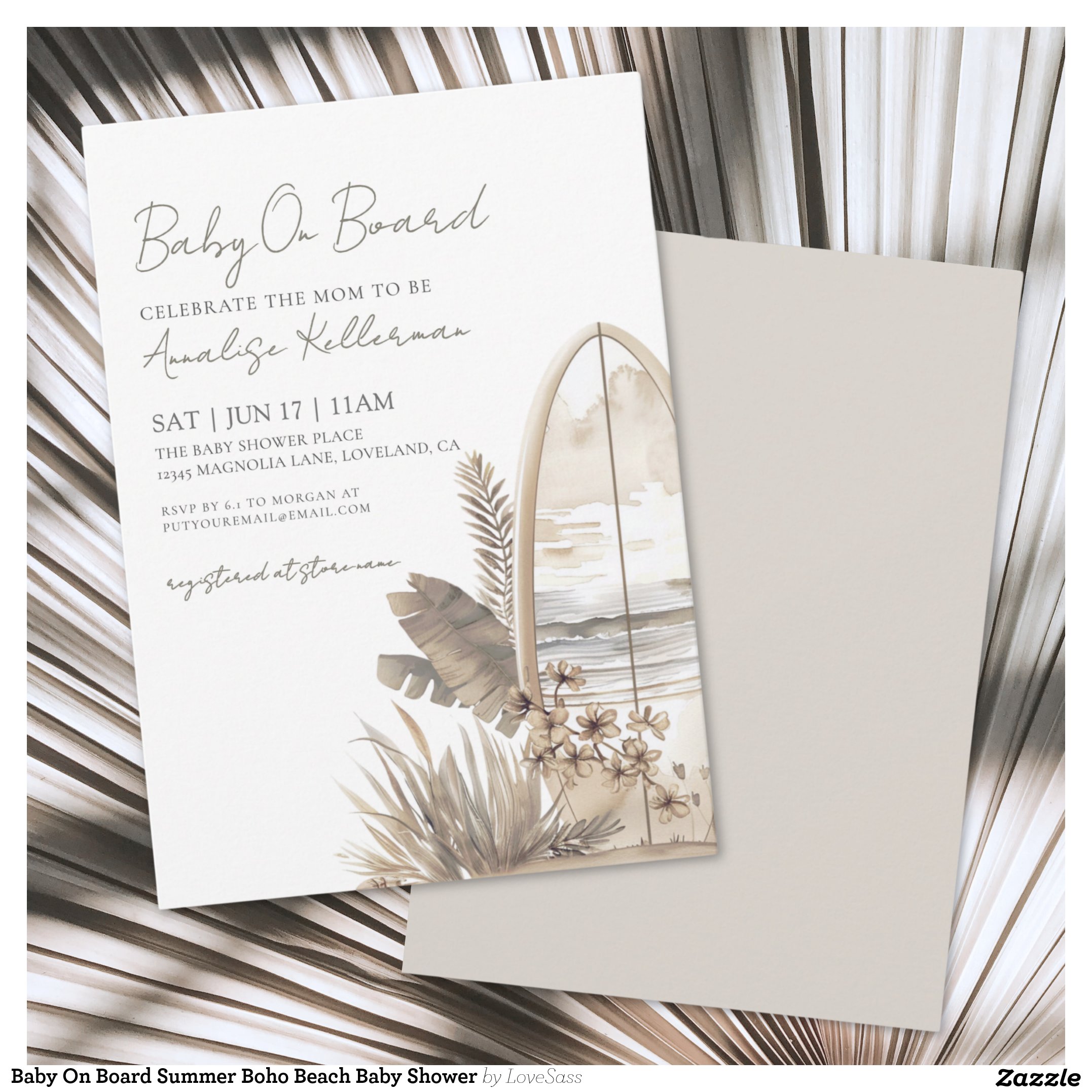 Baby On Board Summer Boho Beach Baby Shower Invitation