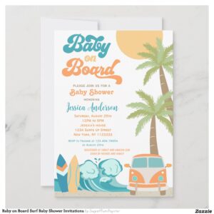 Baby on Board Surf Baby Shower Invitations