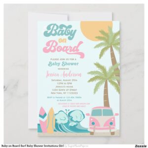 Baby on Board Surf Baby Shower Invitations Girl